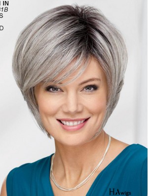 Durable Straight Chin Length 12 inch Capless Best Grey Wigs