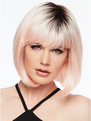 Capless Pink 10 inch Chin Length With Bangs Synthetic Wigs