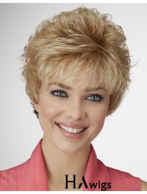 Sleek Synthetic Hair Wig Layered Style Cropped Length Blonde Color