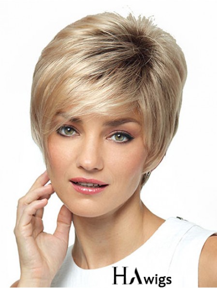 Synthetic Short Ladies Wig With Bangs Short Length Blonde Color