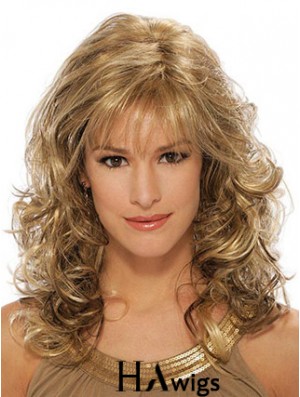 Wavy Synthetic Wigs Blonde Color Capless With Bangs