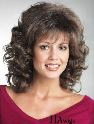 Durable Wigs For The Elderly Lady Curly Style Shoulder Length Wigs Canada