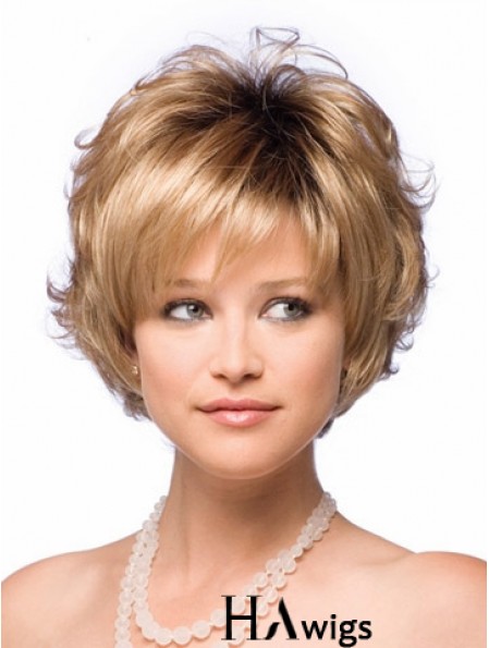 Synthetic Hair UK With Capless Short Length Blonde Color