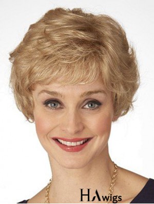 Classic Short Wavy Blonde 6 inch Top Monofilament Wigs