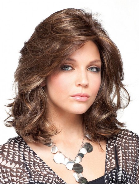 Great Curly Brown Gorgeous Shoulder Length Classic Wigs