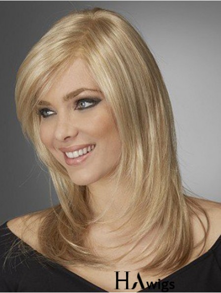Best Comfortable Synthetic Wigs With Bangs Monofilament Blonde Color Wavy Style