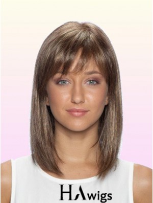Straight With Bangs Shoulder Length Brown No-Fuss Lace Front Wigs