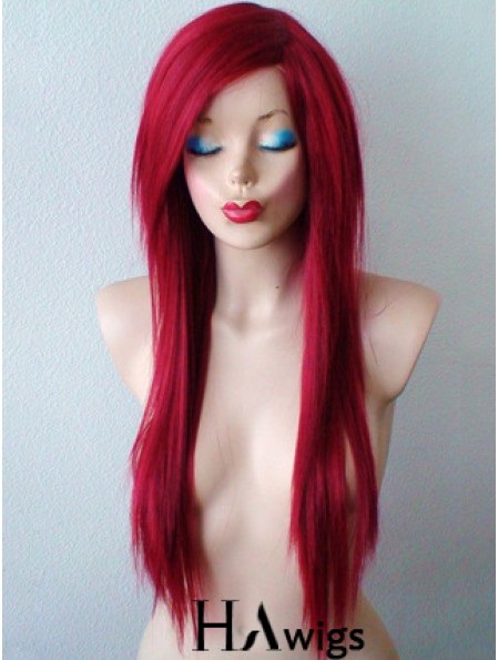 Red Synthetic Lace Wigs UK Red Color Straight Style With Bangs