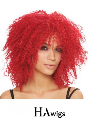 Kinky With Bangs Shoulder Length Red Style Lace Front Wigs