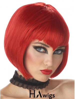 Straight Bobs Chin Length Red High Quality Lace Front Wigs