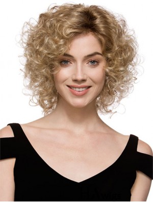 Sleek Brown Chin Length With Bangs Curly Glueless Lace Front Wigs
