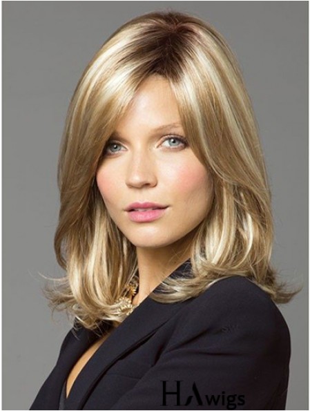 Wavy With Bangs Shoulder Length Blonde Online Lace Front Wigs