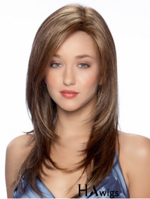 Synthetic Full Long Hair Wigs Wavy Style Monofilament Brown Color