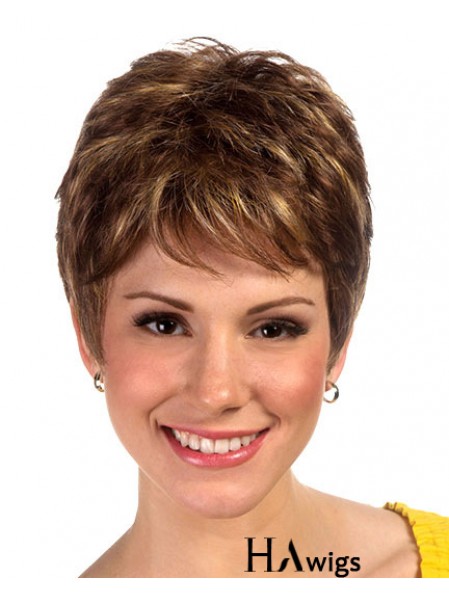Brown Boycuts Cropped Synthetic Straight Ladies Monofilament Wig For Sale
