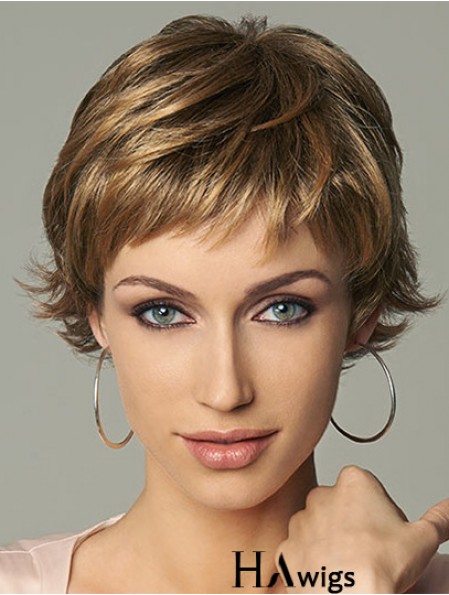 Online 4 inch Wavy Brown Layered Short Wigs