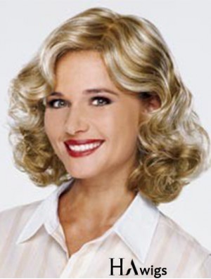 Blonde Shoulder Length Curly Without Bangs 13 inch Fashionable Medium Wigs