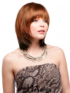 Chin Length With Bangs Straight Auburn No-Fuss Synthetic Wigs