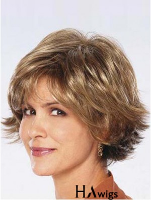 Ladies Synthetic Wigs UK Sale Chin Length Brown Color Wavy Style