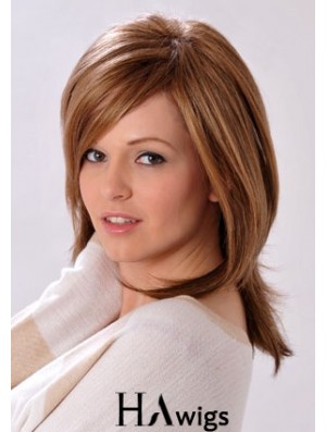 Shoulder Length Layered Straight Brown Convenient Synthetic Wigs