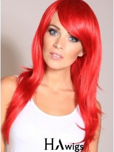 Straight With Bangs Lace Front Cheapest 20 inch Red Long Wigs