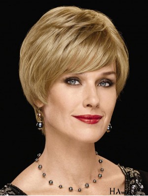 Synthetic Wig Shop UK With Bangs Chin Length Blonde Color