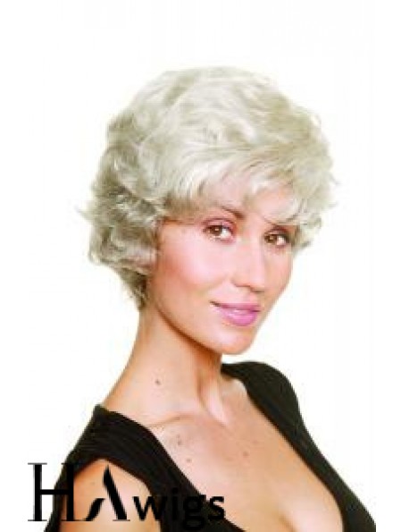 Synthetic Chin Length Wavy Capless Elderly Lady Wigs