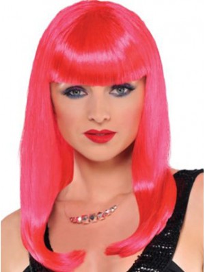 Popular Straight With Bangs Long Red Incredible Lace Front Wigs