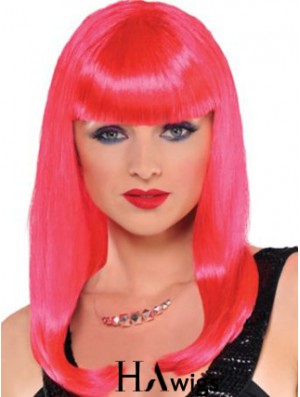 Popular Straight With Bangs Long Red Incredible Lace Front Wigs