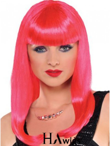 Popular Straight With Bangs Long Red Incredible Lace Front Wigs