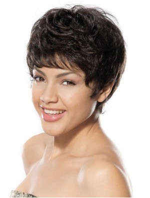 Discount Black Short Boycuts Wavy Glueless Lace Front Wigs