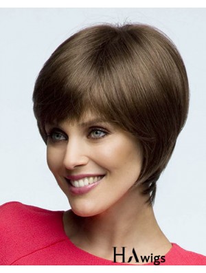 Straight Short Brown 7.5 inch Lace Front Sleek Bob Wigs