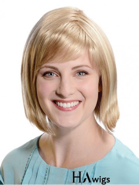 Straight Chin Length Blonde 11 inch Capless Comfortable Bob Wigs