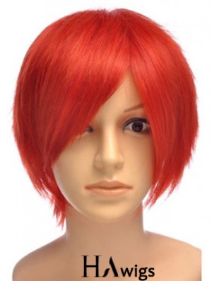 Sleek Red Short Straight With Bangs Lace Front Wigs