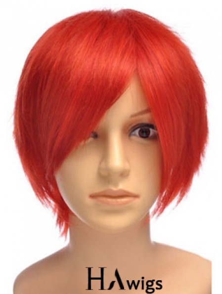 Sleek Red Short Straight With Bangs Lace Front Wigs