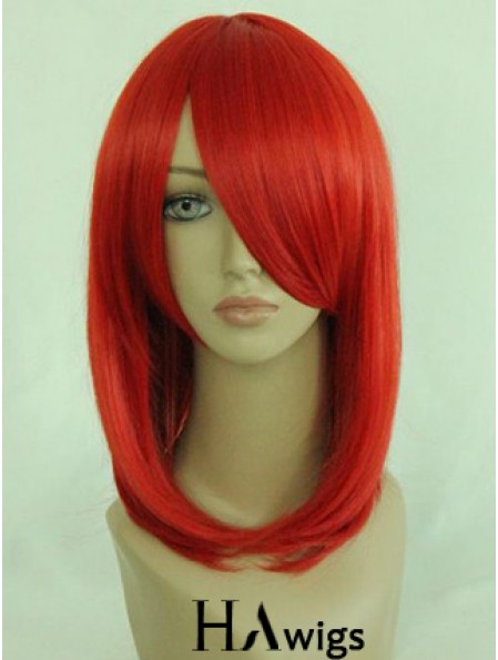 Red Shoulder Length Straight With Bangs 14 inch Online Medium Wigs