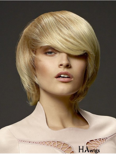 No-Fuss 8 inch Straight Blonde With Bangs Short Wigs