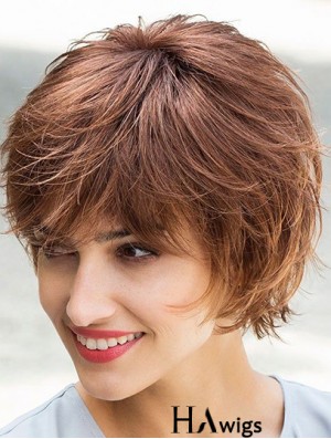 Flexibility Brown Chin Length Layered Straight Glueless Lace Front Mono Synthetic Wigs