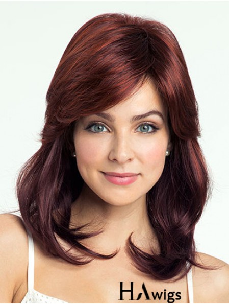 Red Shoulder Length Wavy With Bangs 14 inch Discount Medium Wigs