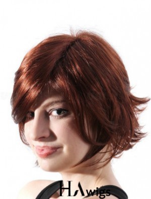 Chin Length Layered Wavy Auburn Natural Synthetic Wigs