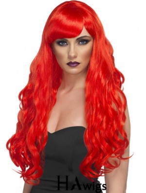 Wavy With Bangs Lace Front Incredible 24 inch Red Long Wigs