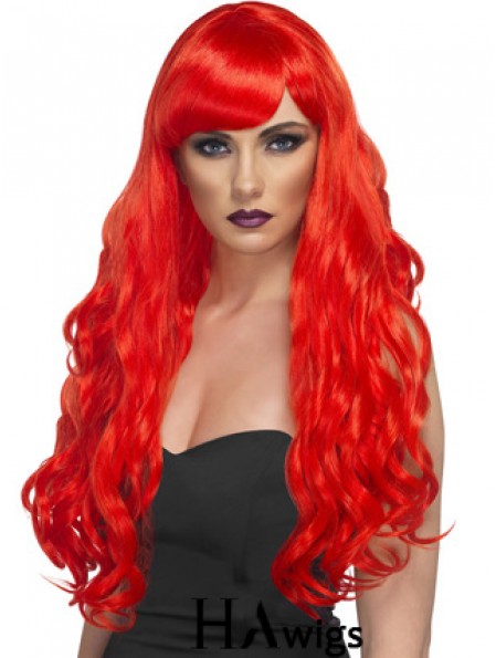 Wavy With Bangs Lace Front Incredible 24 inch Red Long Wigs