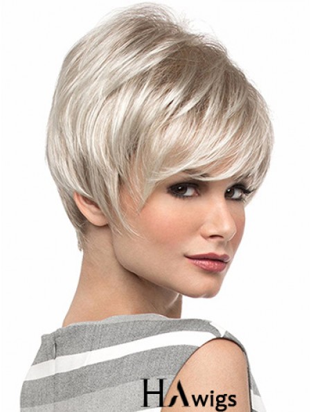 Popular 8 inch Straight Blonde With Bangs Short Wigs