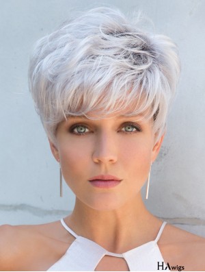 Great Cropped Straight 5 inch Capless Grey Wigs For Women