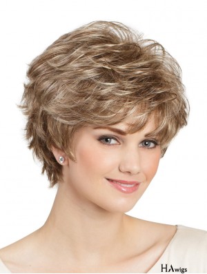 Classic Blonde Colour Short Wavy 8 inch Capless Lady Synthetic Wigs