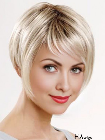 8 inch Straight Platinum Blonde Synthetic Short Capless Bob Wigs For Women