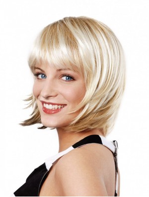 10 inch Straight Platinum Blonde Synthetic Chin Length Capless Layered Bob