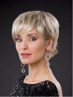 Blonde Short Synthetic 8 inch Wavy Bobs Glueless Lace Wigs