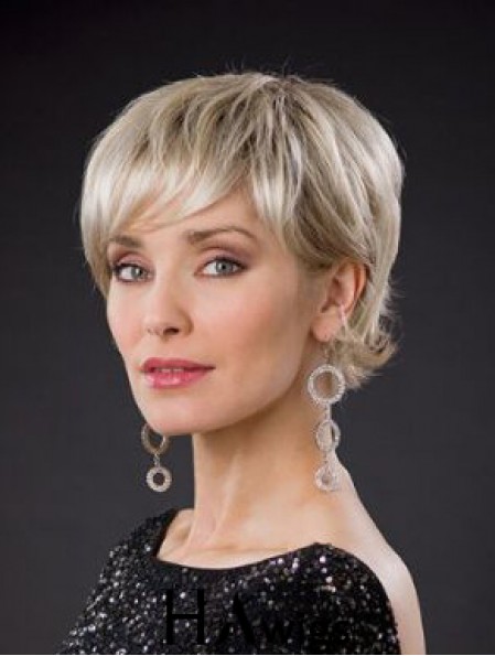 Blonde Short Synthetic 8 inch Wavy Bobs Glueless Lace Wigs