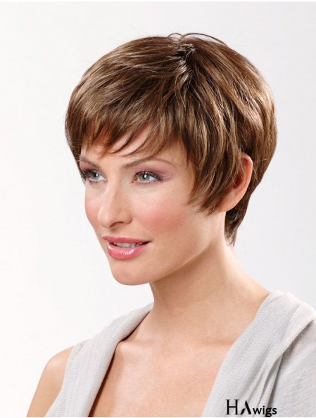 Brown Short Synthetic 8 inch Straight Boycuts Lace Frontal