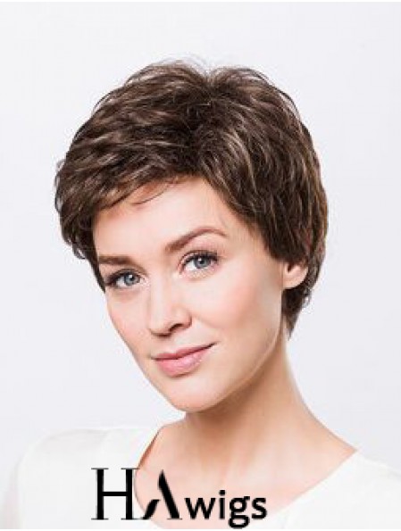 Brown Boycuts Short 8 inch Wavy Synthetic Ladies Monofilament Wigs